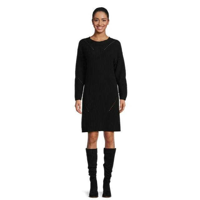 Time and Tru Women's Shaker Knit Sweater Dress, Sizes XS-XXXL | Walmart (US)