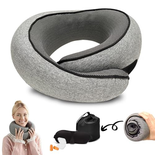 Creokeriy Travel Neck Pillow for Airplane, Adults Memory Foam Neck Pillow, Ergonomic 360° Neck Support for Airplane Car Travel Home Office Sleep, Packable Compact Portable Turtle Pillows（Grey） | Amazon (US)