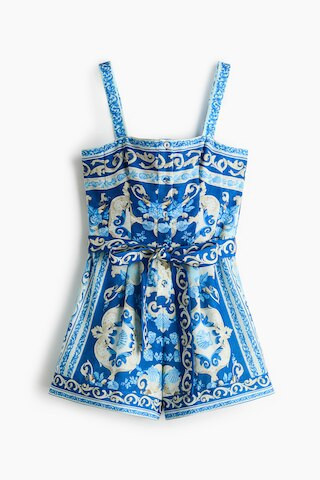 H & M - Tie-Belt Romper - Blue/Patterned | H&M (US + CA)