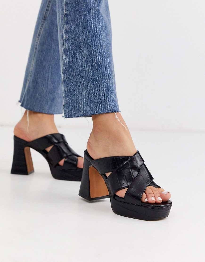 Topshop platform mules with cross front in black | ASOS (Global)
