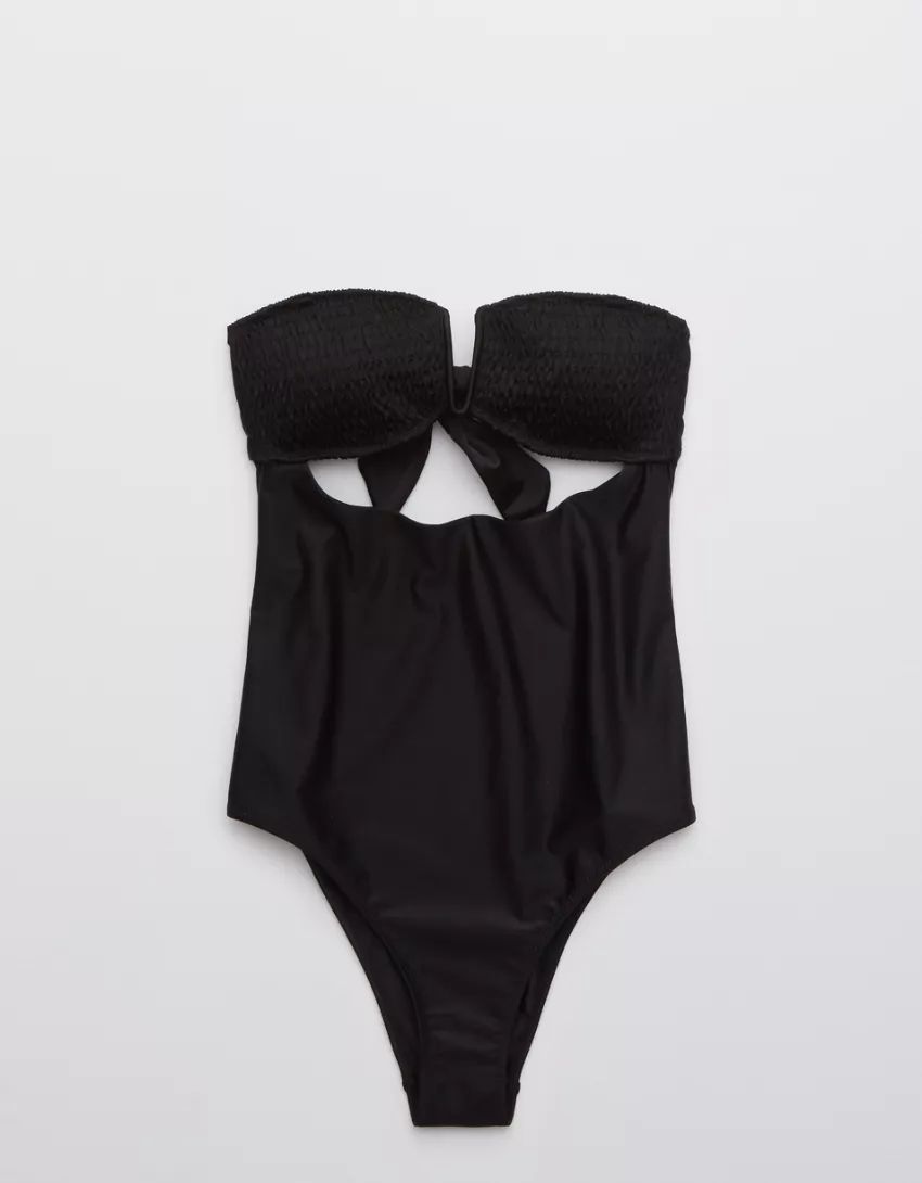 Aerie Smocked Bandeau One Piece Swimsuit | American Eagle Outfitters (US & CA)