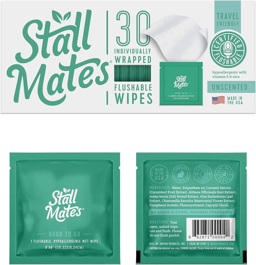 Stall Mates Wipes - Flushable Wipes | Individually Wrapped | Travel Friendly | Unscented with Vit... | Amazon (US)