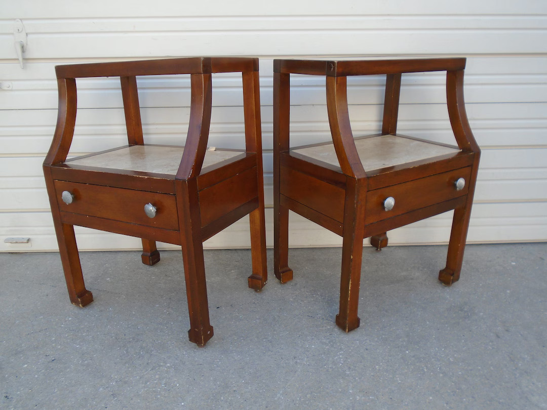 Rare Tall Pair Nightstands Lane Venture Excursions Ming 2-Tier Step Bed Tables 2 Chippendale Empe... | Etsy (US)