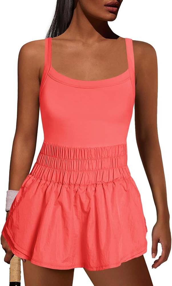 ReachMe Womens Workout Romper Athletic Dress One Piece Jumpsuits Sleeveless Running Skortsie Acti... | Amazon (US)