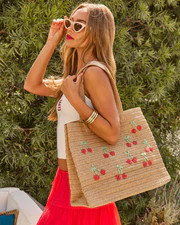Sweet Land Woven Straw Embroidered Cherry Tote Bag | VICI