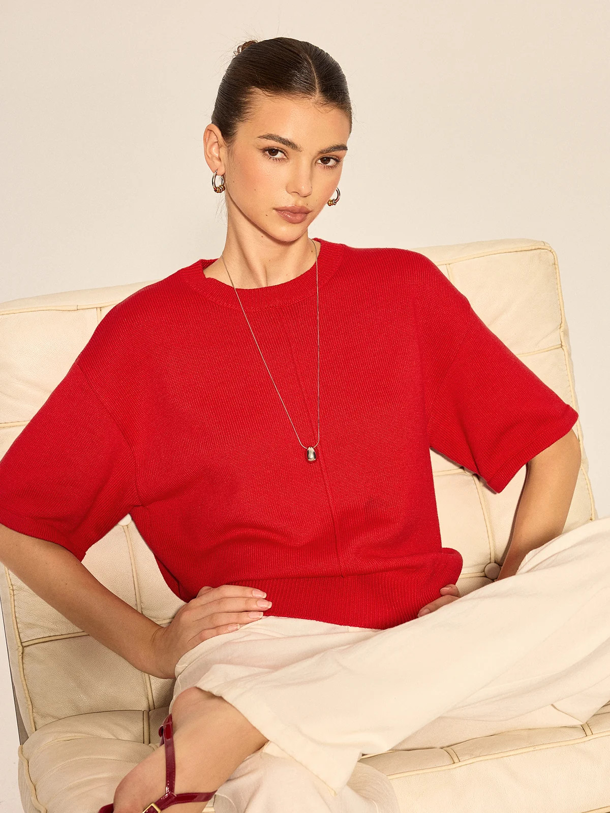 Center Seam Drop Shoulder Knit Top | Commense