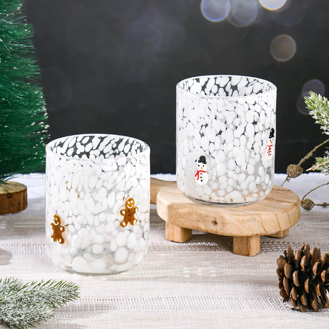 2 Pcs Christmas Icon Glass Cups Set-14 oz Gingerbread Man and Snowman Icon Wine Glasses Double Ol... | Amazon (US)