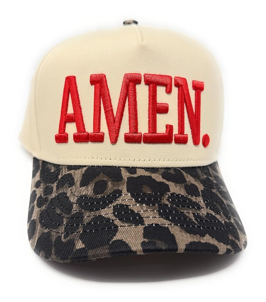Vintage Leopard Amen Trucker Cap, Puff Embroidery, Leopard Print Brim, Snapback Closure | Amazon (US)