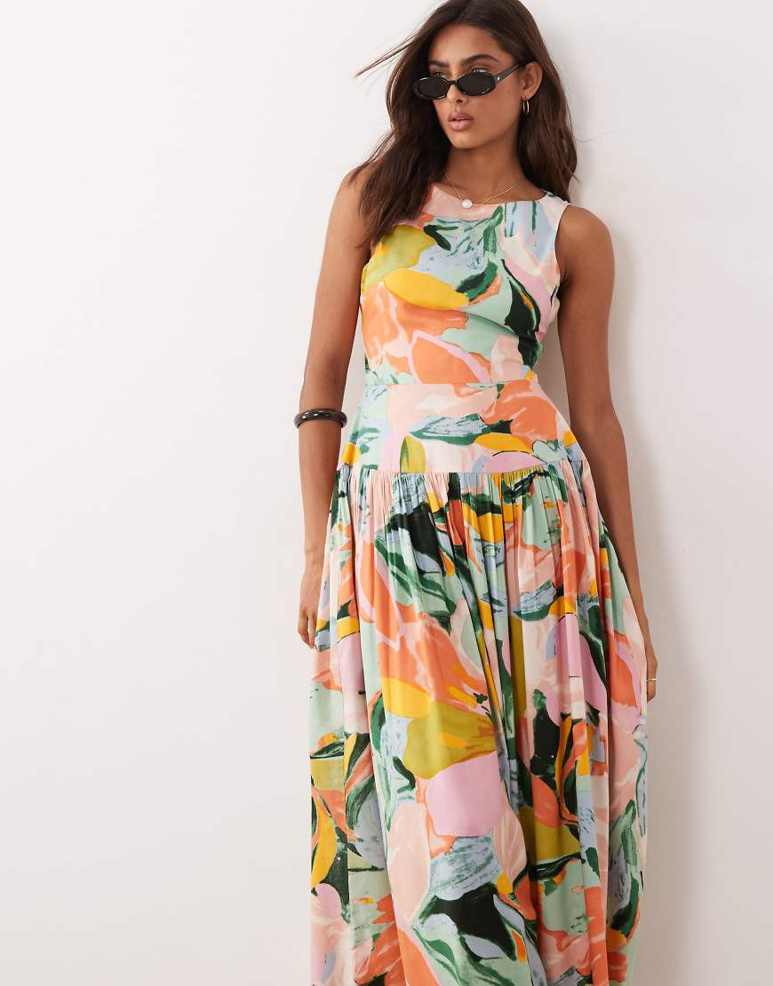 ASOS DESIGN racer maxi sundress with cut out back in floral print-Multi | ASOS (Global)