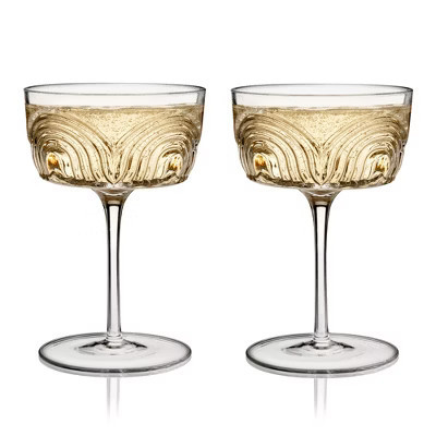 Viski Beau Cocktail Coupe Glasses Set of 2, Crystal Art Deco Glassware for Martini, Champagne, Wedding Gifts, Home Bar Gifts for Women, 7.5 oz, Clear | Target