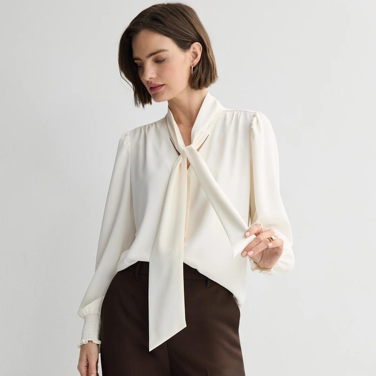 Women's Nine West Tie Neck Button-Down Blouse | Kohl's