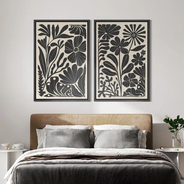 Abstract Botanical Unique Black And White Abstract Floral & Botanical Modern Boho Canvas 2 Pieces... | Wayfair North America