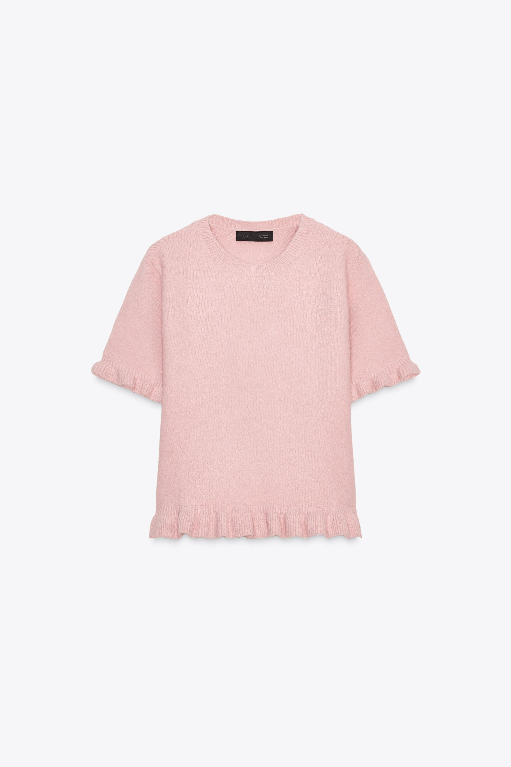 RUFFLED SHORT SLEEVE KNIT SWEATER | Zara US