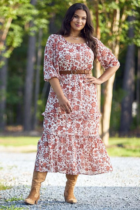 Plus Size Tiered Autumn Floral Maxi Dress | Cato Fashions
