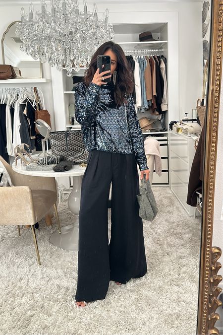 This top is even more beautiful in person! I’m just shy of 5-7” wearing the size small and XS wide leg pants, StylinByAylin 

#LTKHoliday #LTKstyletip #LTKSeasonal