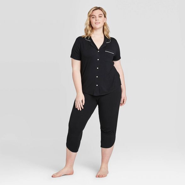 Women's Plus Size Beautifully Soft Short Sleeve Notch Collar and Crop Pajama Set - Stars Above™ | Target
