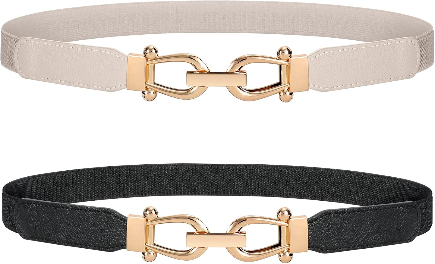 JASGOOD Women Stretchy Waist Belt Retro Elastic Skinny Belt for Ladies with Gold Buckle | Amazon (US)