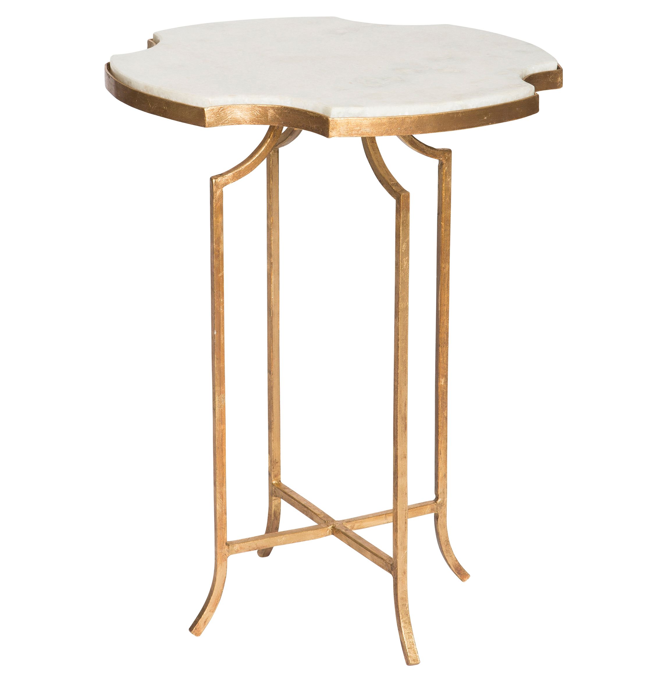 Gillian Hollywood Notched White Marble Gold Side Table | Kathy Kuo Home