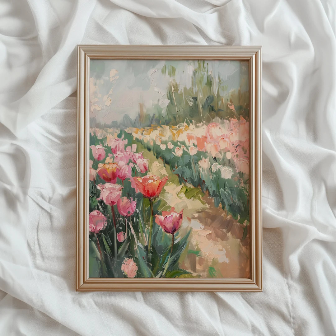 Spring Tulip Field PRINTABLE Wall Art | Colorful Tulip Meadow Print | Summer Floral Landscape Pai... | Etsy (US)