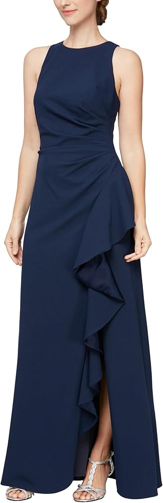 Alex Evenings Women's Long Cascade Ruffle Sleeveless Gown with Leg Slit, Mother of The Bride, Par... | Amazon (US)