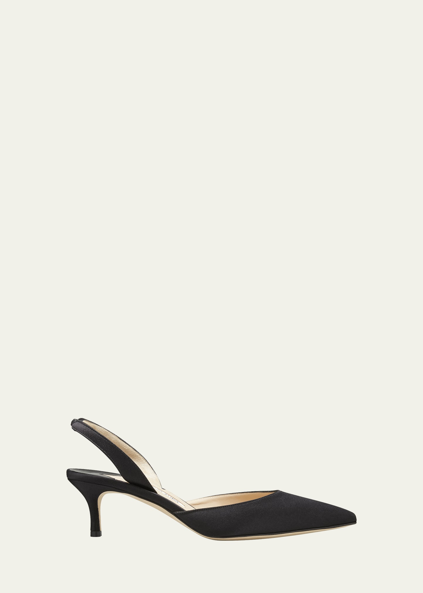 Manolo Blahnik Carolyne Satin Low-Heel Slingback Pumps, Black | Bergdorf Goodman