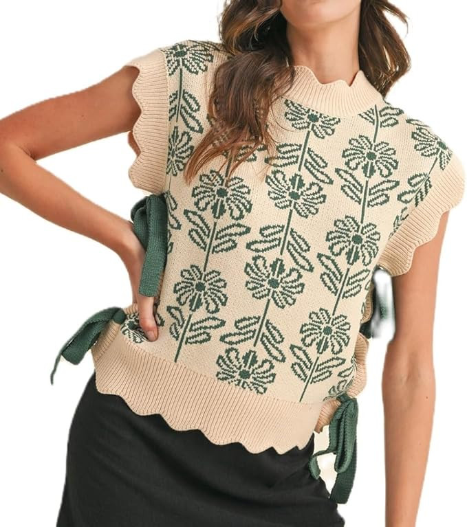 ROAONOCOMO Women Y2K Graphic Sweater Vest Cute Print Side Tie Knit Tank Top Bow Lace Up Sleeveles... | Amazon (US)