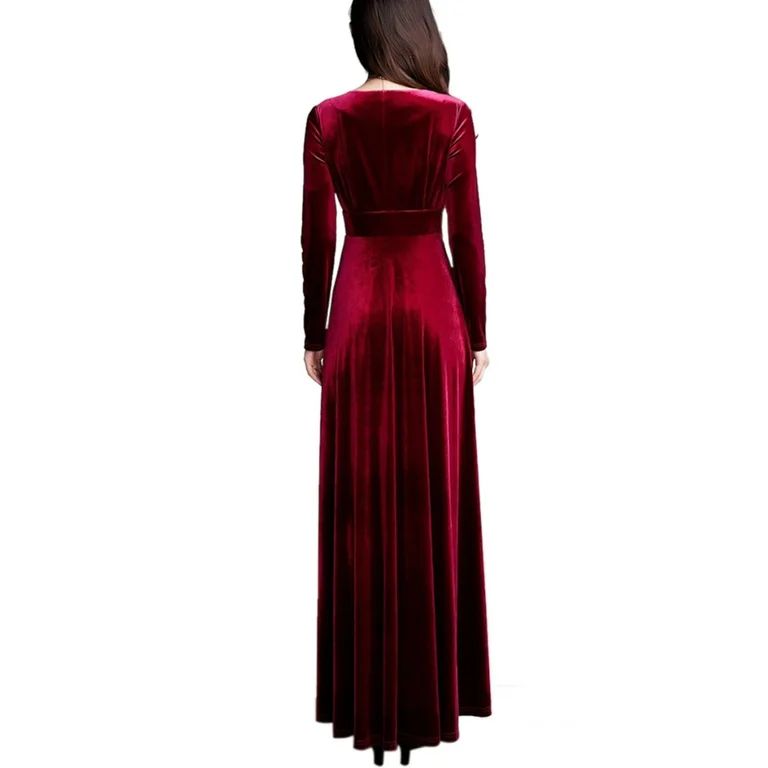 HIMONE Fashion Retro Prom Dresses for Elegant Women Long Sleeve V Neck Velvet Evening Dress - Wal... | Walmart (US)