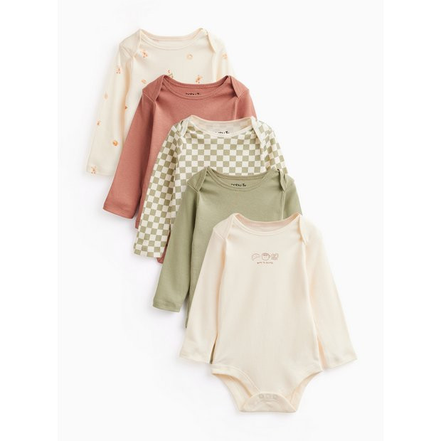 Buy Brown & Green Print Long Sleeve Bodysuits 5 Pack 18-24 months | Bodysuits | Tu | Tu Clothing