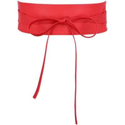 INSPIRE CHIC Women's Faux Leather Bowknot Wrap Around Wide Waistband Obi Belts 1 Pc Red One Size | Target