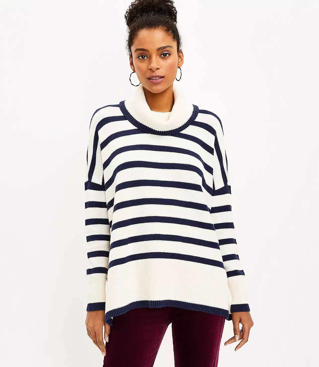 Petite Striped Turtleneck Poncho Sweater | LOFT
