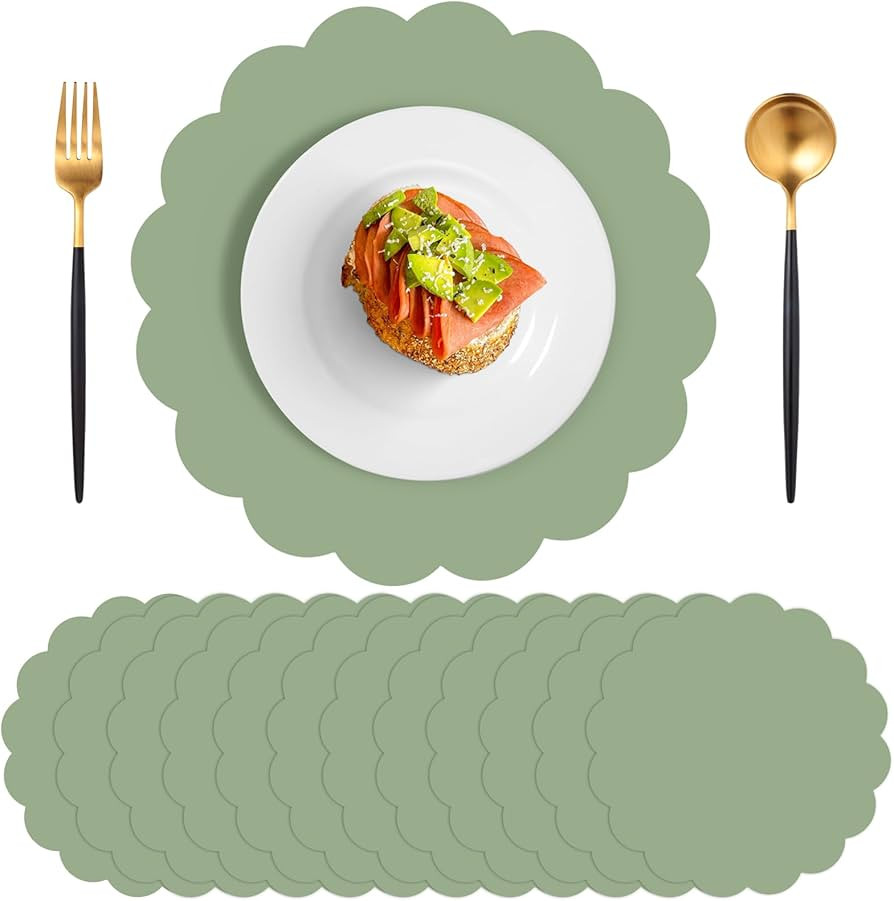 60 Pcs Sage Green Paper Placemats, 13.5 Inch Disposable Scalloped Easter Placemat Round Table Pla... | Amazon (US)