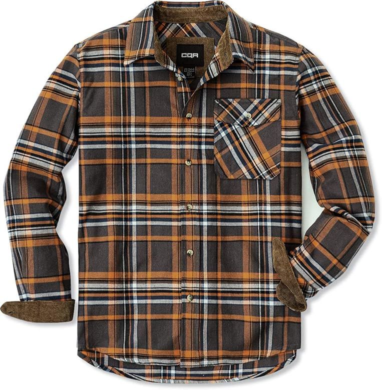 CQR Men's All Cotton Flannel Shirt, Long Sleeve Casual Button Up Plaid Shirt, Brushed Soft Outdoor S | Amazon (US)