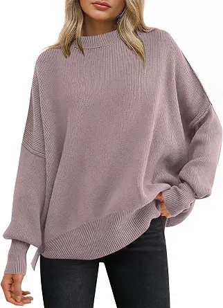 ANRABESS Women Oversized Sweaters Batwing Long Sleeve 2026 Fall Outfits Crewneck Casual Knit Side... | Amazon (US)
