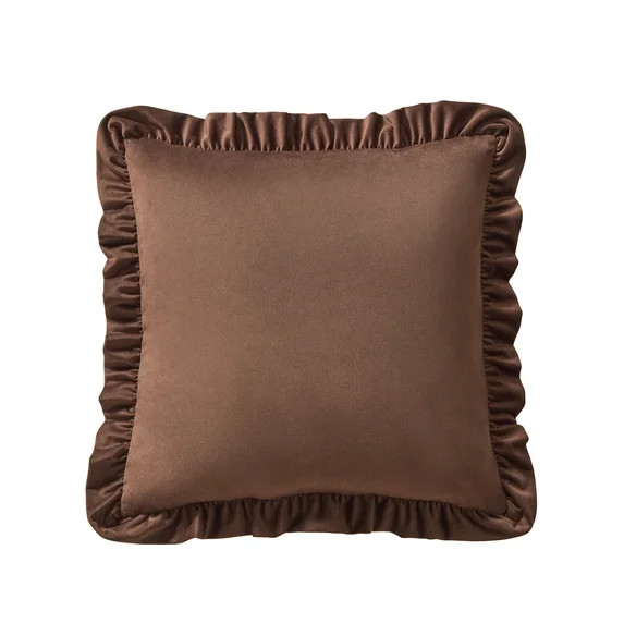 My Texas House 20 in x 20 in Brown Velvet Ruffle Decorative Pillow | Walmart (US)