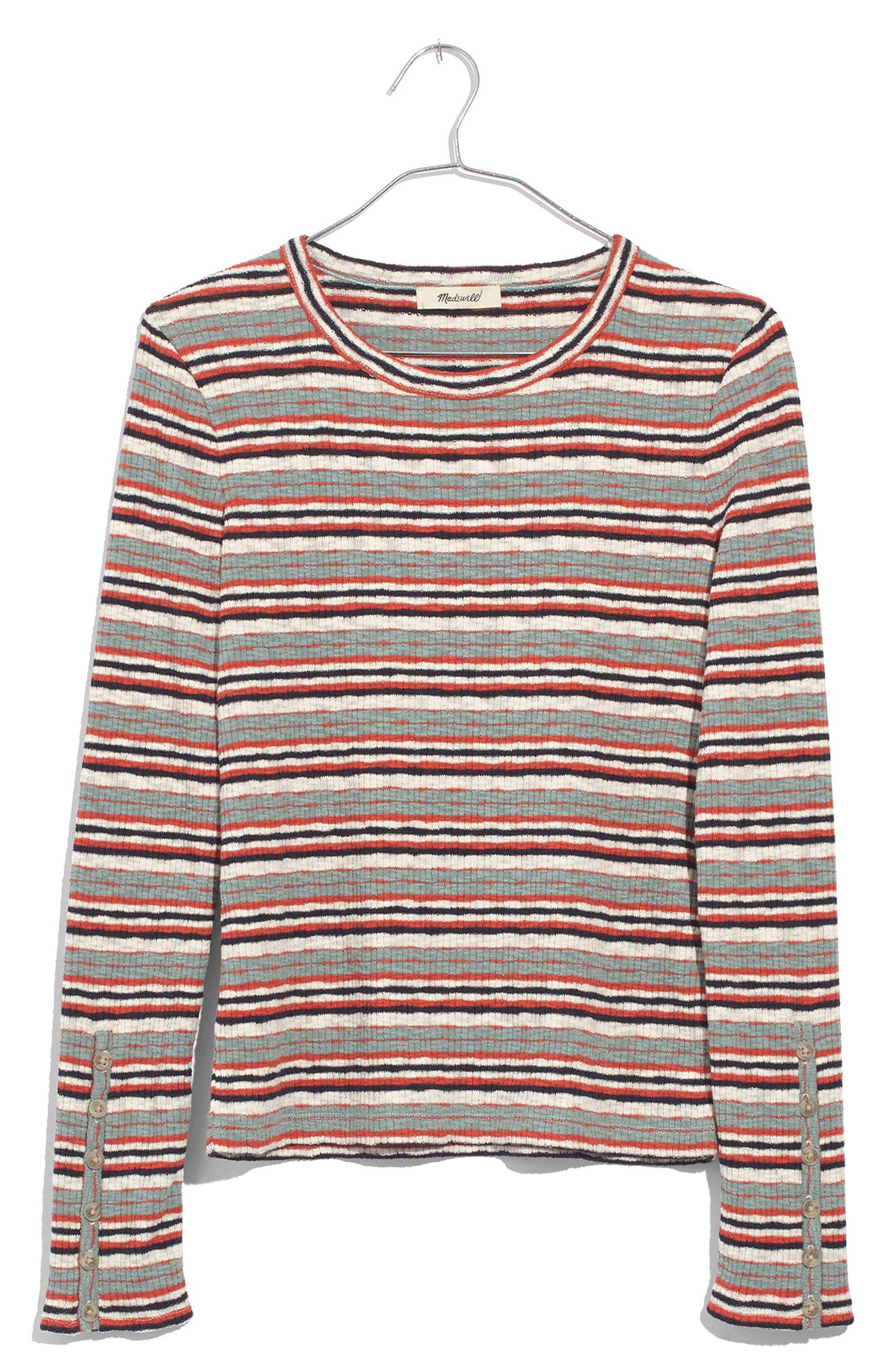 Women's Madewell Elsie Stripe Button Sleeve Tee, Size XX-Small - Ivory | Nordstrom