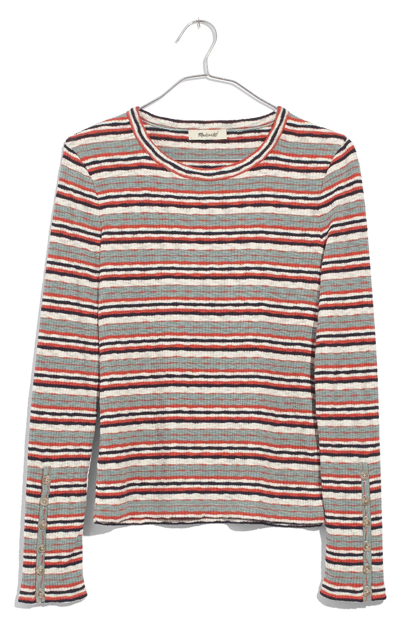 Madewell Elsie Stripe Button Sleeve Tee | Nordstrom