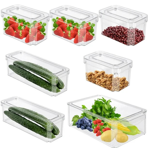 Set of 7 Stackable Fridge Organizers with Lid, Refrigerator Food Storage Container Bins Acrylic F... | Walmart (CA)