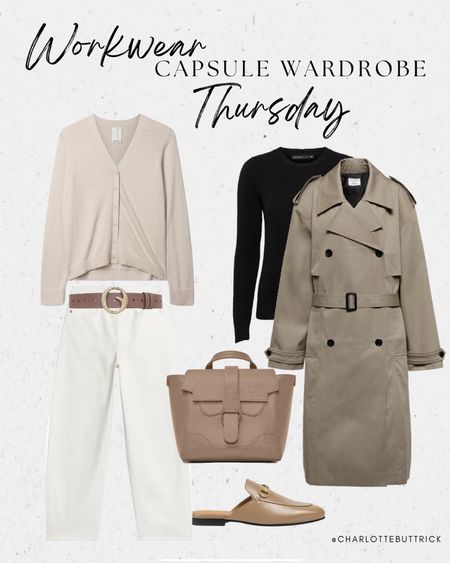 Thursday - capsule wardrobe workwear outfits of the week! 

Straight leg jeans are great for casual work wear style. Pair with knitwear, flats and a trench coat for extra chic points. 

#workwear #jeans #casualworkwear #trenchcoat 

#LTKworkwear #LTKstyletip #LTKeurope