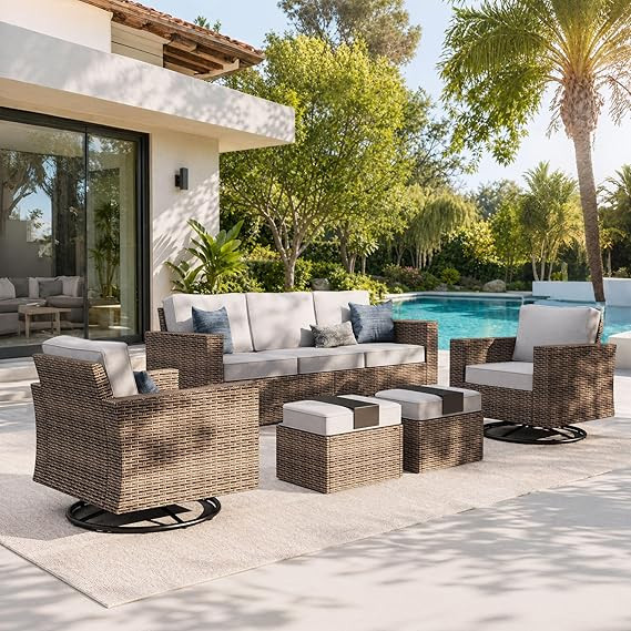HERA'S HOUSE Swivel Glide Patio Furniture Set with 4.92" Widened Armrest Chairs, Outdoor Conversa... | Amazon (US)