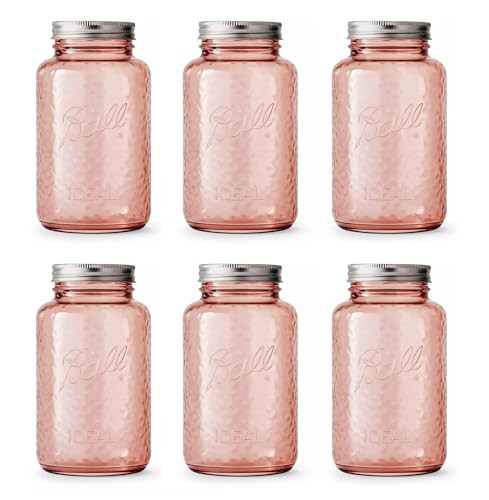 Ball Collectors Edition Vintage Rose Colored Canning Jars, Regular Mouth Quart Jars with Lids and Bands, 32 Oz Each, Pack of 6, 2166214-6PK | Amazon (US)