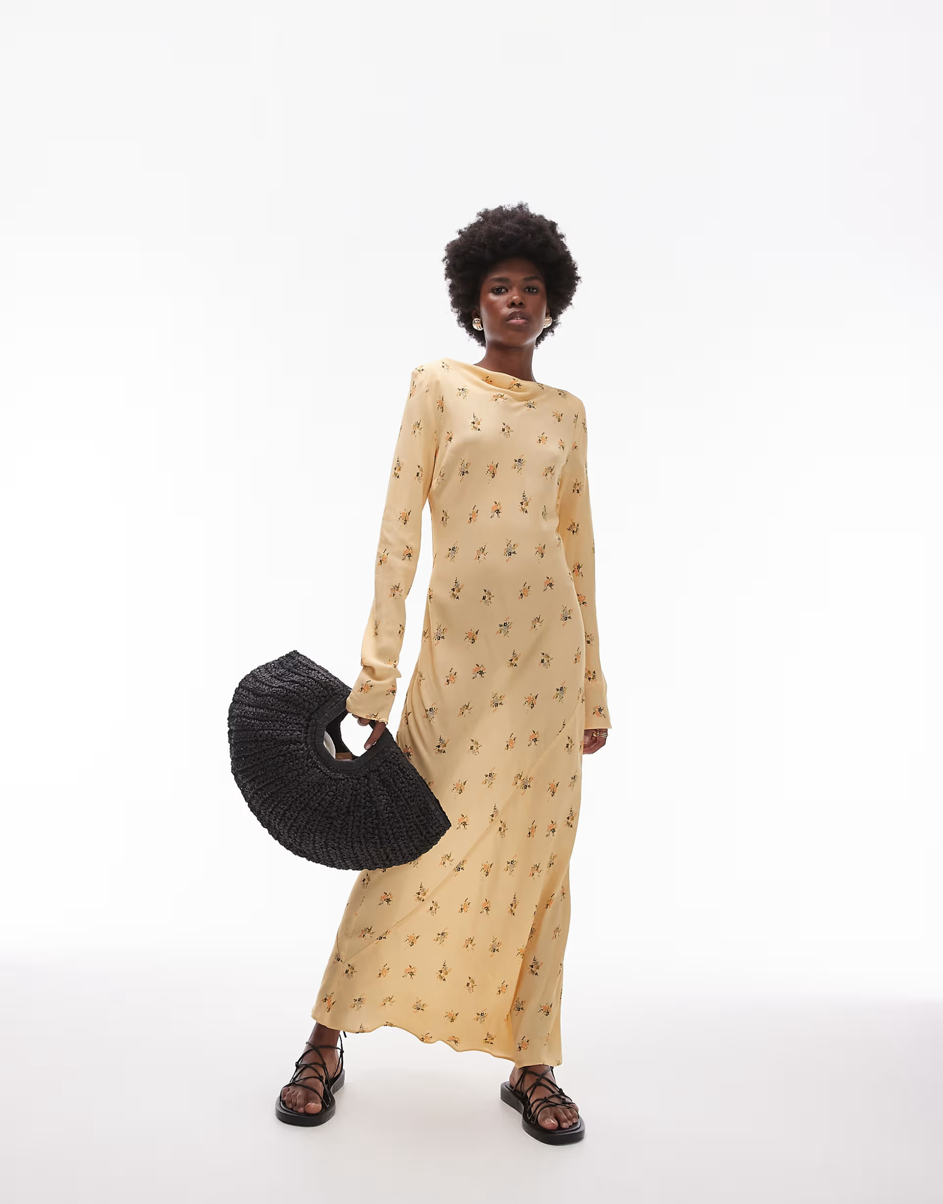 Topshop slash neck bias midi tea dress in yellow | ASOS (Global)