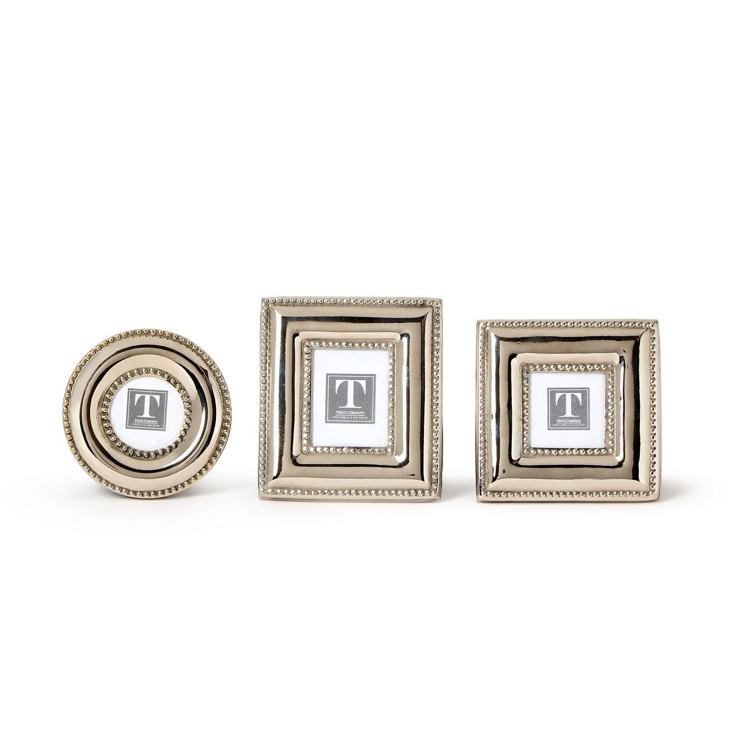 Two's Company Silver Bead Mini Photo Frames, 3.5-Inch, Iron, Set of 3 | Amazon (US)