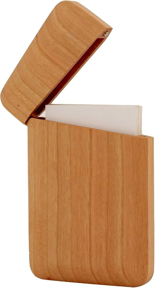 Wood Business Card Holder Wooden Magnetic Business Card Case Portable Simple (Cherry) | Amazon (US)