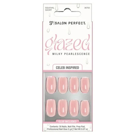 Salon Perfect Artificial Fake Press On Nails, 255 Glazed, Peach, Short Squoval, File, Glue, and Prep Pad Included, 30 Nails | Walmart (US)