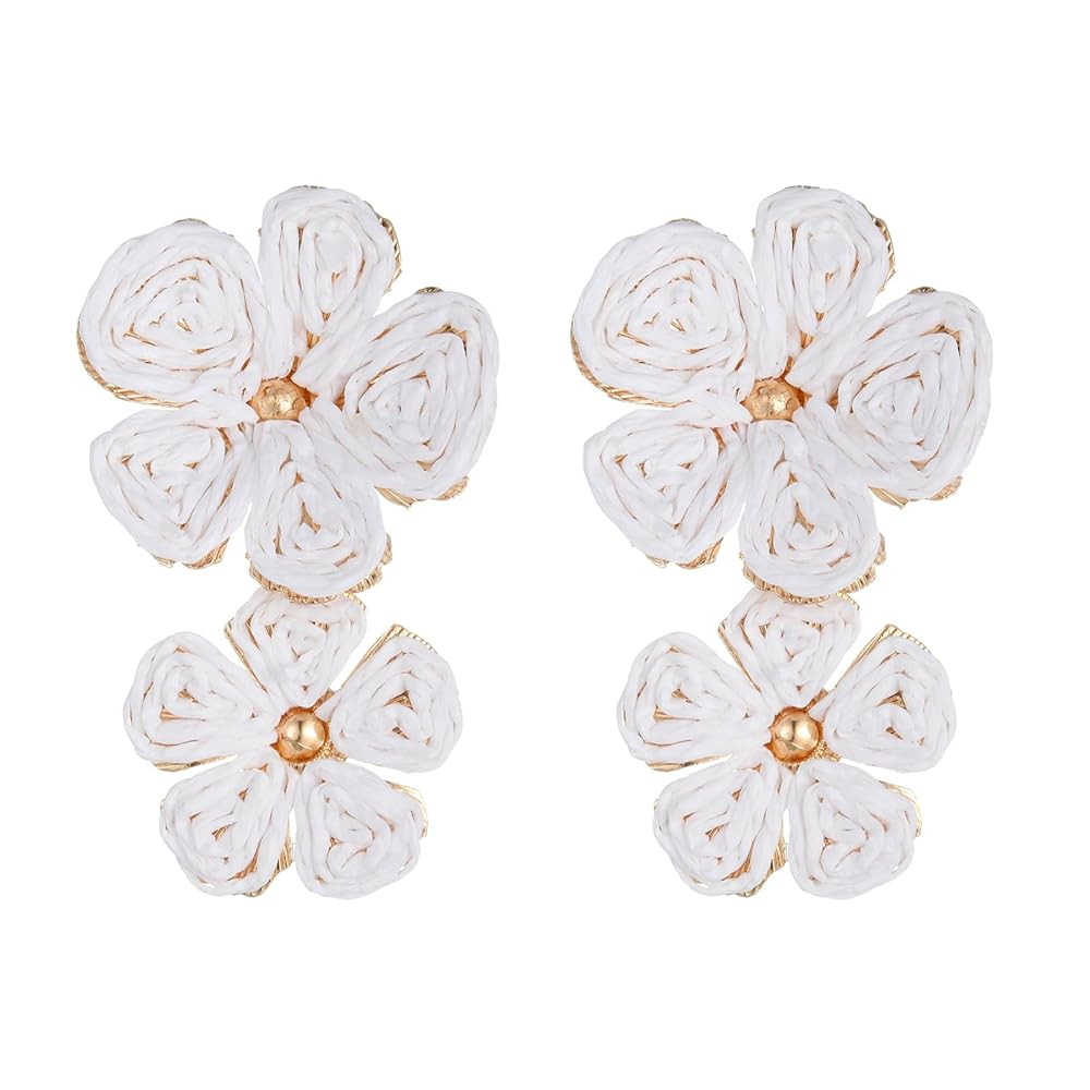 Raffia Flower Earrings, Raffia Straw Wrapped Flower Drop Dangle Earrings Summer Tropical Beach Je... | Amazon (US)