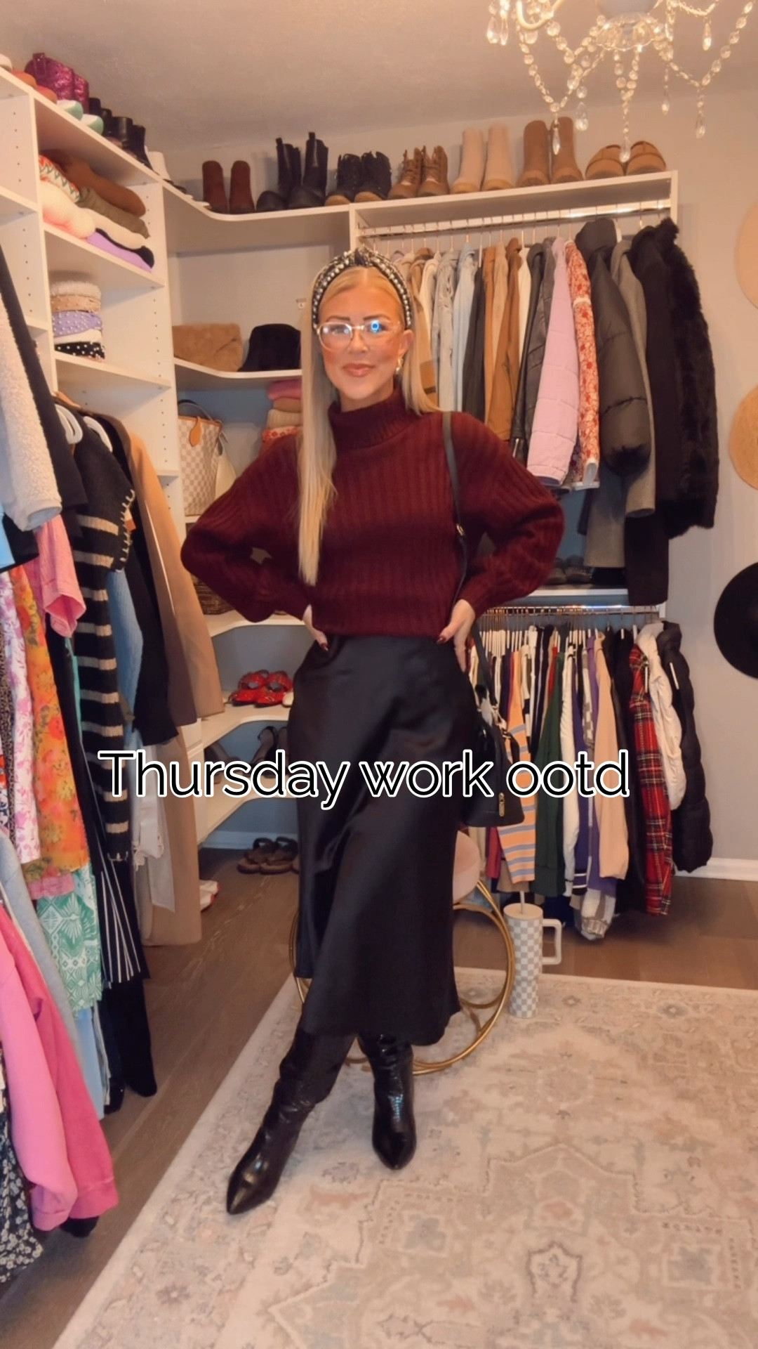 Fall work outfit // Affordable fashion // Women silk midi skirt // Classic bag // Black point toe knee high boots // Amazon finds // Designer inspired earrings // Women’s watch // Women’s headband  

#LTKItBag #LTKShoeCrush #LTKWorkwear