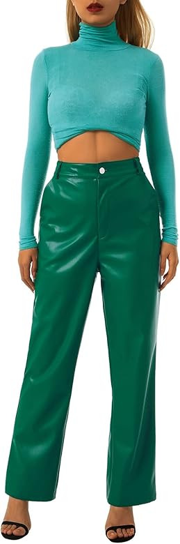Faux Leather Pants for Women Vintage High Waisted Straight Leg Leggings Slim Fit Pleather Trouser... | Amazon (US)