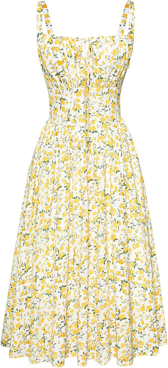 Scarlet Darkness Floral Printed Corset Dress Ruched Bust Cami Dress Flowy Sundress | Amazon (US)