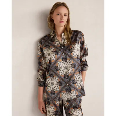 Haven Well Within The Daily Shirt in Printed Washable Silk in North Sea Multi at Nordstrom, Size X-Small | Nordstrom