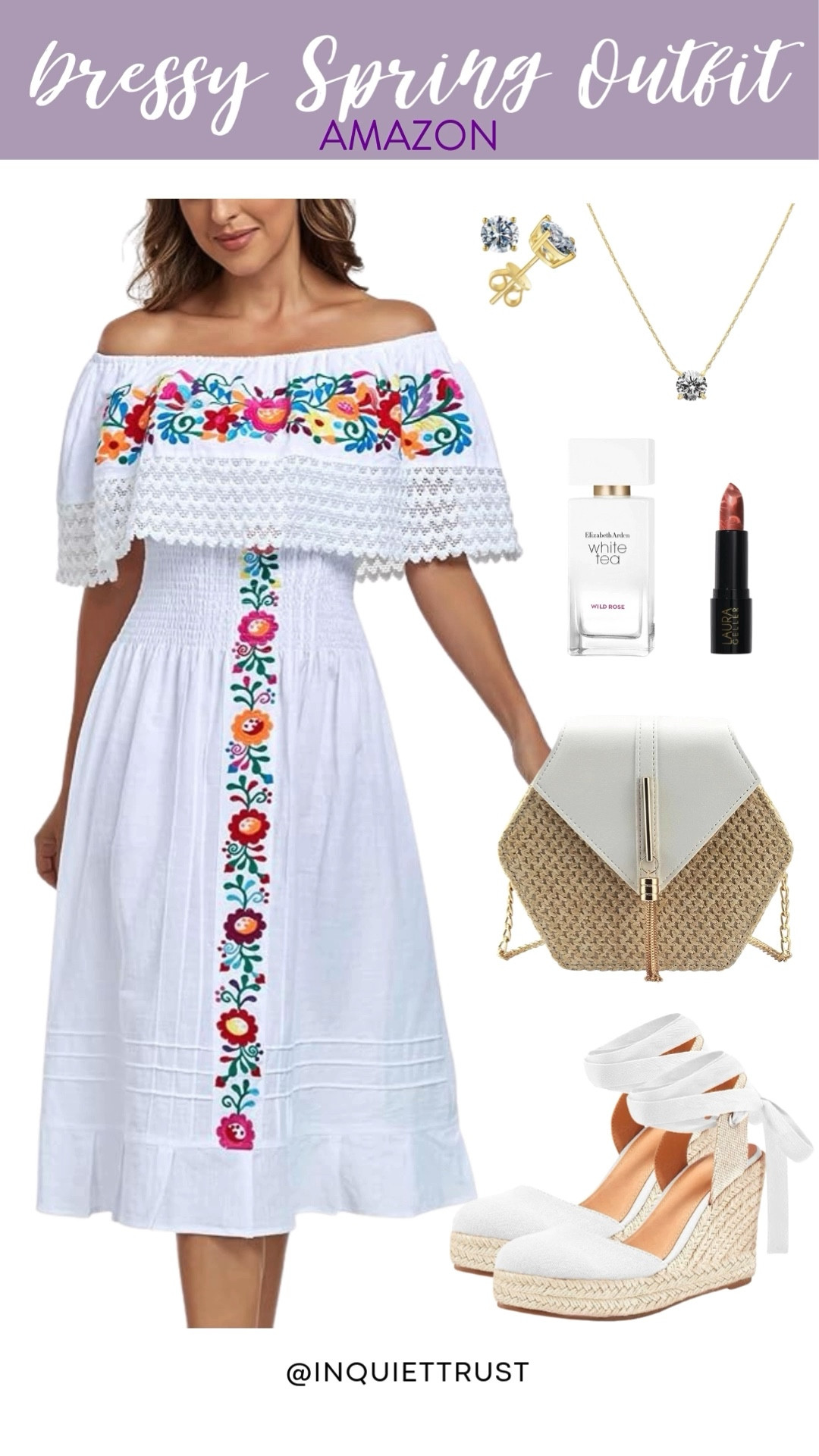 You're gonna feel like a spring goddess wearing this embroidered white off-the-shoulder dress from Amazon! The floral embroidery is so delicate, and the whole look is just so fresh and romantic. Perfect for celebrating love or a sunny day out! 
#picniclook #casualoutfit #dressylook #affordablestyle

#LTKU #LTKSeasonal #LTKStyleTip